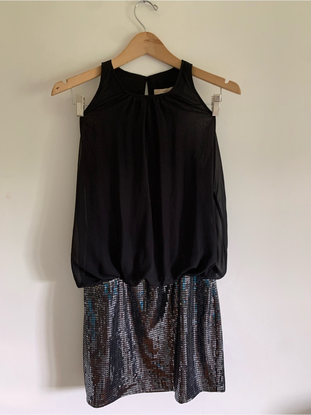 aidan by Aidan Mattox Black Poly Chiffon Sleeveless Sequin Skirt Mini Dress, 8